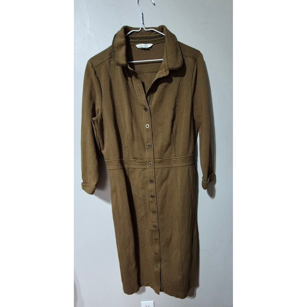 Boden Brown Cotton Modal Button Front Long Sleeve Midi Shirt Dress WH536 US 12L